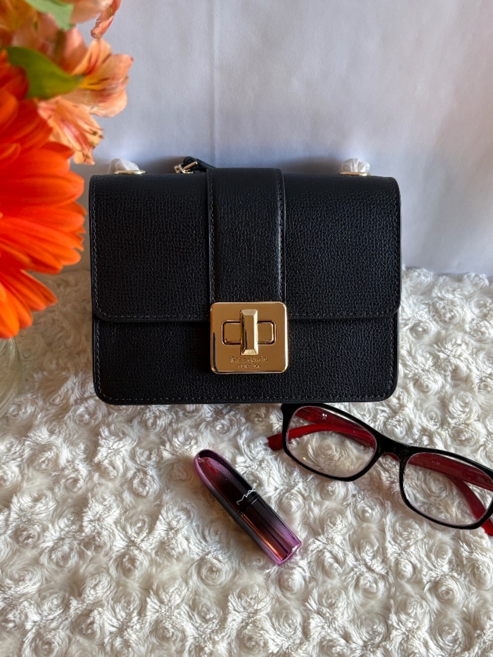 NWOT Kate Spade Phoebe Turnlock Mini Flap Black Leather Crossbody Bag